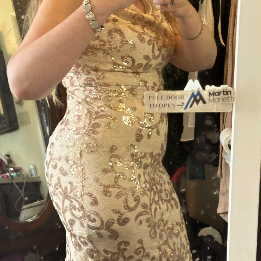 sleeveless dress embroidered and sequence, cream colored size 14 by Eliza J